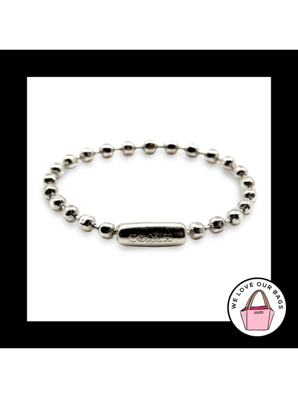 New COACH 4" BALL CHAIN Bag HangTag Charm Fob Embossed 2.4mm Silver Nickel Metal